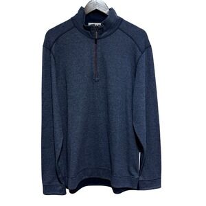 Tommy Bahama Shirt Mens M Reversible Gray Blue Zip Neck Soft Long Sleeve Casual